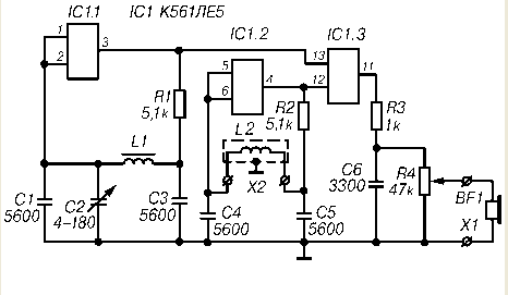 Схема металлоискателя на микросхеме К561ЛЕ5